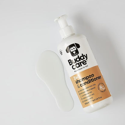2in1 Dog Shampoo and Conditioner (16.90oz) | Coconut Scented Dog Shampoo Sensitive Skin | Hypoallergenic Itch Relief for Smelly Dogs | Essential Dog Grooming Supplies