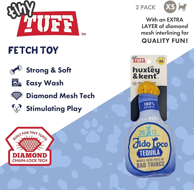 Huxley & Kent Funny Dog Toy w/Squeaker – Power Plush Squeaky Dog Toys for Small Dogs – Durable Small Stuffed Animal for Indoor Play & Fetch - Tiny Tuff Fido Loco
