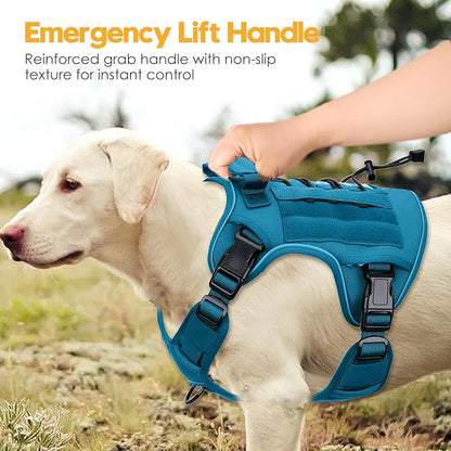 Heavy-Duty Tactical Dog Harness for Large Dogs, No Pull Adjustable Reflective Pet Vest with Molle System, K9 Military-Grade Control for Service Training, Outdoor & 10+ Breeds, Blue, X-Large