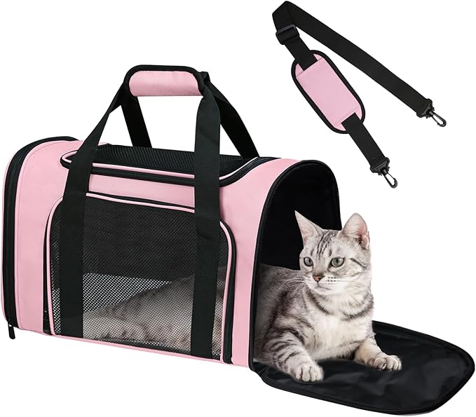 FOORLON Soft Sided Pet Carrier - TSA Approved Collapsible Waterproof Travel Carrier for Small/Medium Cats Dogs Puppies (Up to 15lbs) - Pink