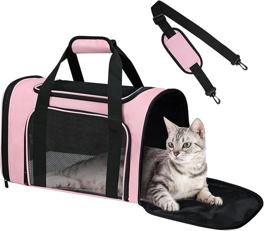 FOORLON Soft Sided Pet Carrier - TSA Approved Collapsible Waterproof Travel Carrier for Small/Medium Cats Dogs Puppies (Up to 15lbs) - Pink