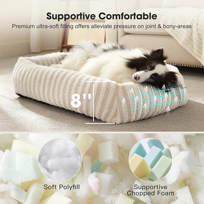 MIXJOY Dog Bed Large Size, Washable Large Dog Beds with Removable Cover, Rectangle Pet Beds for Big Dogs, Soft Warming Calming Pet Bed with Non-Slip Bottom, 36"x27"x8", White
