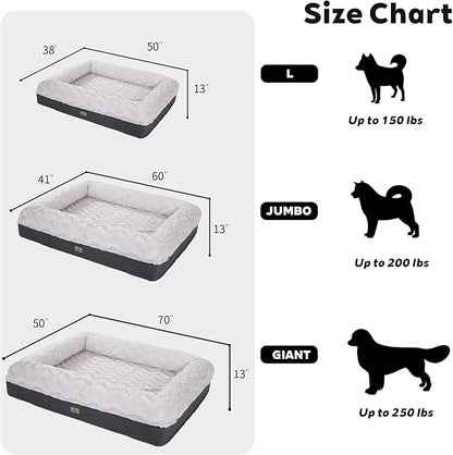 PetFun Memory Foam XL Dog Bed for XLarge Sized, Extra Large Orthopedic Dog Sofa with Sides and Waterproof Liner, Washable Bolster Pet Bed Couch with Removable Cover, 50x38x13 Inch, Beige