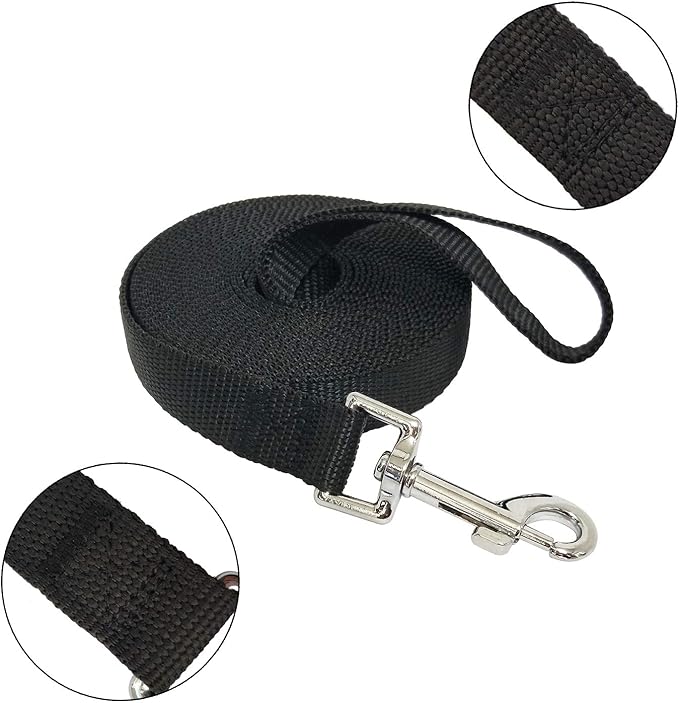 Nylon Training Dog Leash for Small Medium Large Dogs, 15ft 20ft 30ft 50ft Long Leash Dog/Puppy Lead for Obedience Recall Training, Camping (15ft, Black)