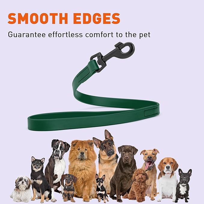 Dogline Biothane Waterproof Dog Leash Strong Coated Nylon Webbing with Black Hardware Odor-Proof Easy to Clean High Performance for Small or Large Dogs Made in USA 2 ft Lead, Hunter Green
