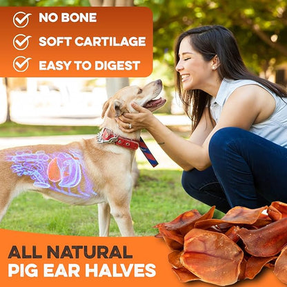 BRUTUS & BARNABY Whole Pig Ears for Dogs, 12 Ct. – All-Natural Single Ingredient Dog Chews, Slow Cooked & Fully Digestible Rawhide Alternative