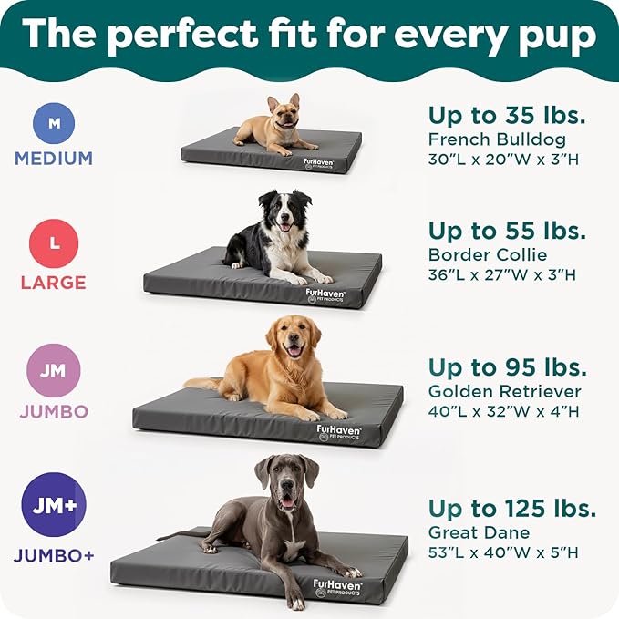 FurHaven Water-Resistant Orthopedic Dog Bed for Large Dogs, Oxford Polycanvas Mattress with Egg Crate and a Solid Orthopedic Foam Base for Joint Support, Washable Cover, Large, Stone Gray