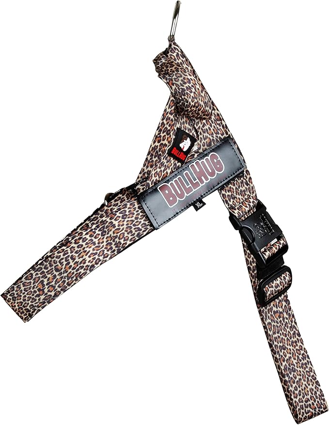 BULLHUG Adjustable Dog Harness– No Pull, No Choke – for English Bulldogs, French Bulldogs, Pugs & Broad-Chested Breeds – Easy, Safe Walks (Leopard Pink, Medium)