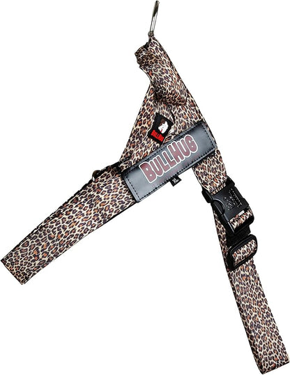 BULLHUG Adjustable Dog Harness– No Pull, No Choke – for English Bulldogs, French Bulldogs, Pugs & Broad-Chested Breeds – Easy, Safe Walks (Leopard, Large)