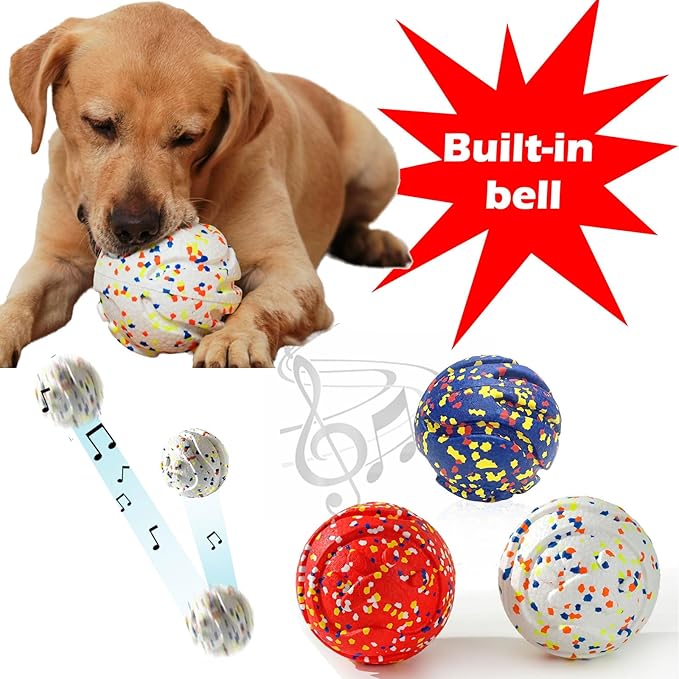 CAISHOW Dog Ball Squeak Toys (Bell Ball 5.12in Blue)