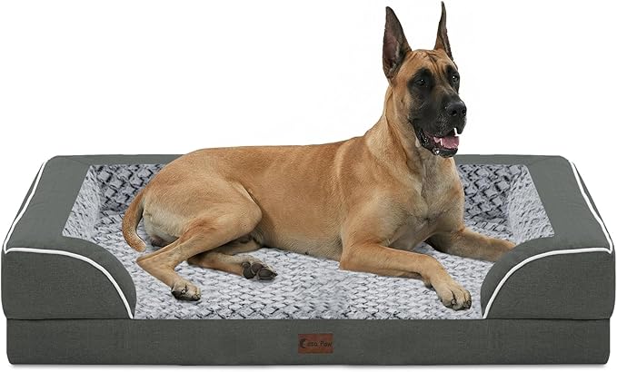 Casa Paw Orthopedic XXL Dog Beds, Waterproof Memory Foam Big Pet Bed for Extra Large Sized Dogs 53x42Inch, Non-Slip Bottom and Egg-Crate Foam Dog Couch Bed with Washable Removable Cover, Dark Grey