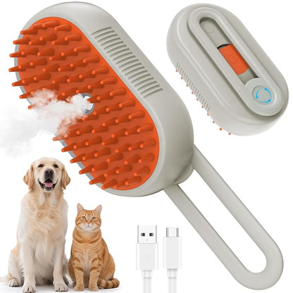 TOOLIAR 4 in 1 Pet Steam Brush for Shedding,Rechargeable cat brushes for indoor cats,Quiet Detangling Brush for Long Haired Cats and Dogs(Cream Color)