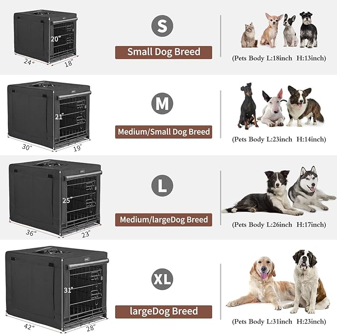 DONORO Dog Crates for Small Size Dogs Indoor Double Door Dog Kennels & Houses for Puppy and Cats, Collapsible Metal Contour Dog Cages (Black, 42.0" L x 28.0" W x 31.0" H)