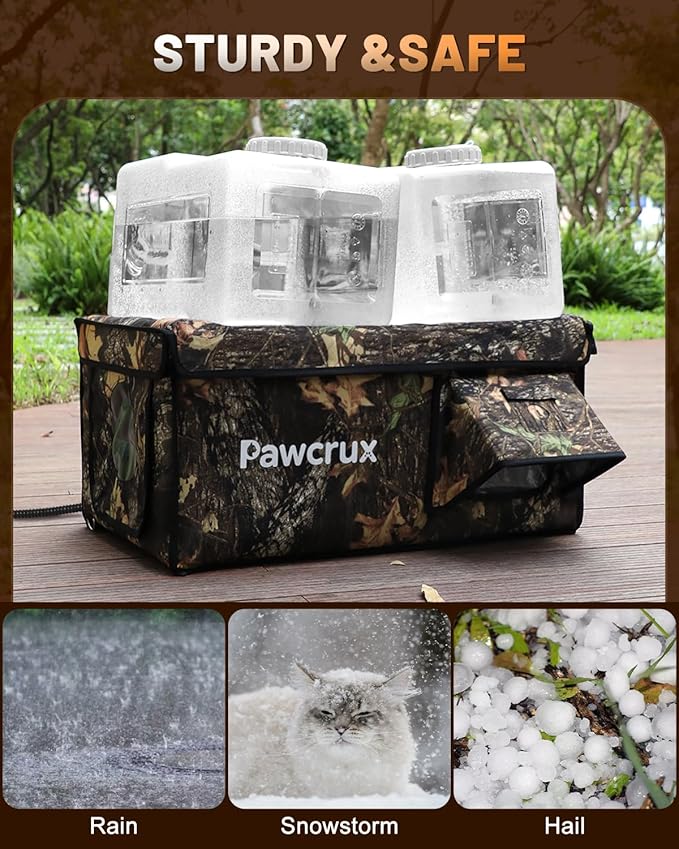 Heated Cat House for Outside with Dual Doors, Insulated Cat House Outdoor with Heating Pad, Weatherproof Heated Outdoor Cats Houses Weatherproof for Feral Cats (Leaf, 17.5" L x 12" W x 13" H)