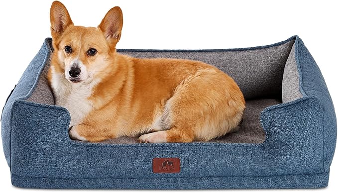 Hollypet Orthopedic Rectangle Dog Bed for Medium Dogs, Supportive Egg-Crate Foam Pet Beds with Removable Washable Waterproof Cover and Non-Slip Bottom, Blue, 32" L x 24" W x 8.5" Th