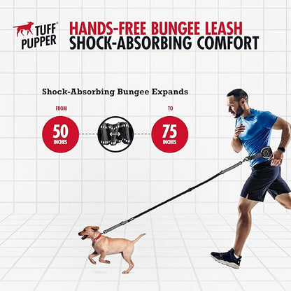 Tuff Pupper Heavy Duty Hands Free Dog Leash | One Small/Medium Dog Up to 45 lbs | Comfortable Shock Absorbing Bungee | Reflective Padded Handles | Lumbar Waist Belt 26-38" | Jogging Running Leash
