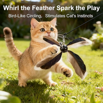 ottmat Cat Wand Toys Interactive for Indoor Cats, 4PC 4-Blade Feather Propeller Refills, 1PC Cat Wand 30'' Flexible Steel Wire Cat Teaser with Sturdy Wood Handle for Kittens & Adult Cats(Classic)