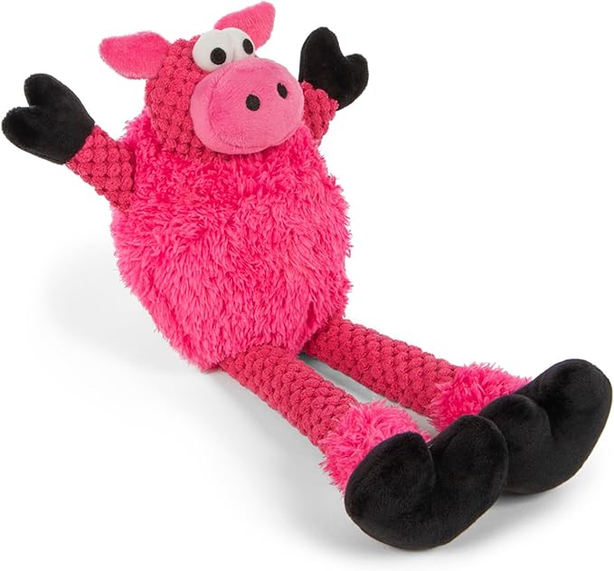 goDog Checkers Just for Me Skinny Pig Squeaky Plush Dog Toy, Chew Guard Technology - Pink, Mini