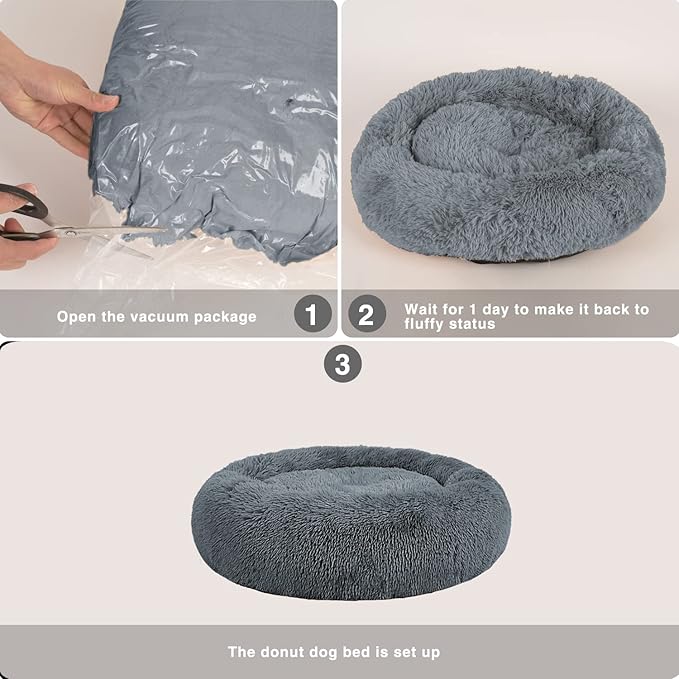 MFOX Calming Dog Bed (S/M/L/XL) for Medium and Large Dogs Comfortable Pet Bed Faux Fur Donut Cuddler Up to 15/30/50/90lbs