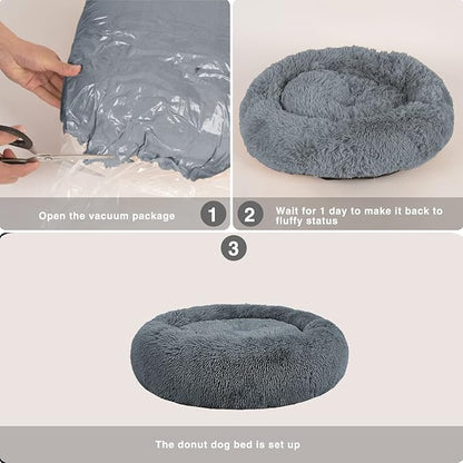 MFOX Calming Dog Bed (S/M/L/XL) for Medium and Large Dogs Comfortable Pet Bed Faux Fur Donut Cuddler Up to 15/30/50/90lbs