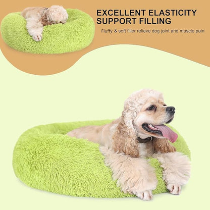 Calming Dog Bed for Medium Dogs Washable Donut 30 inches Anti-Slip Pet Bed,Round Fluffy Plush Faux Fur Cat Bed,Fits up to 45 lbs Pets,Grey