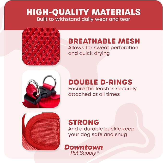 Downtown Pet Supply Step-in Dog Harness – No Pull, Adjustable Padded Mesh with Reflective Trim, Secure Buckle Strap – Comfortable & Breathable Small Dog Harness, Large, Red