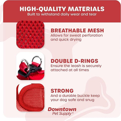 Downtown Pet Supply Step-in Dog Harness – No Pull, Adjustable Padded Mesh with Reflective Trim, Secure Buckle Strap – Comfortable & Breathable Small Dog Harness, Large, Red