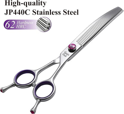 Fenice Peak 7.5" Professional Dog Grooming Scissors 55% Thinning, 30-Degree Curved Blender, Japanese 440C Gromming Shear for Trimming Dogs Cats and Other Pets face and paws