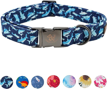 Elegant little tail Dog Collar, Blue Shark Pattern Pet Collar Durable Cute Dog Collars Male or Female Pet Gift Adjustable Dog Collar for Small Dogs