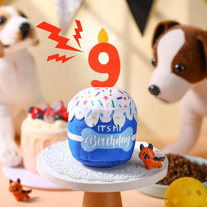 Dog Birthday Cake Toy Accessories for Girl Boy Gifts, Squeaky Plush Toy for Dog Birthday Party Decor Favor for Large, Medium and Small Dogs(9th,Blue)
