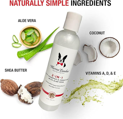 Warren London 2-in-1 Puppy Shampoo & Conditioner 8 oz | Tearless Baby-Powder Scent | Moisturizing Aloe & Shea Butter Formula for Puppies, Dogs & Cats | pH-Balanced, Cruelty-Free, Made in USA
