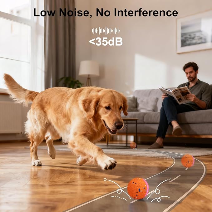 JEISOTHB Interactive Dog Toys Dog Ball, Durable E-TPU Material,3 Play Modes with Colorful Lights, Automatic Moving, Bouncing and Rotating for Medium and Large Dogs Indoor & Outdoor (Orange)