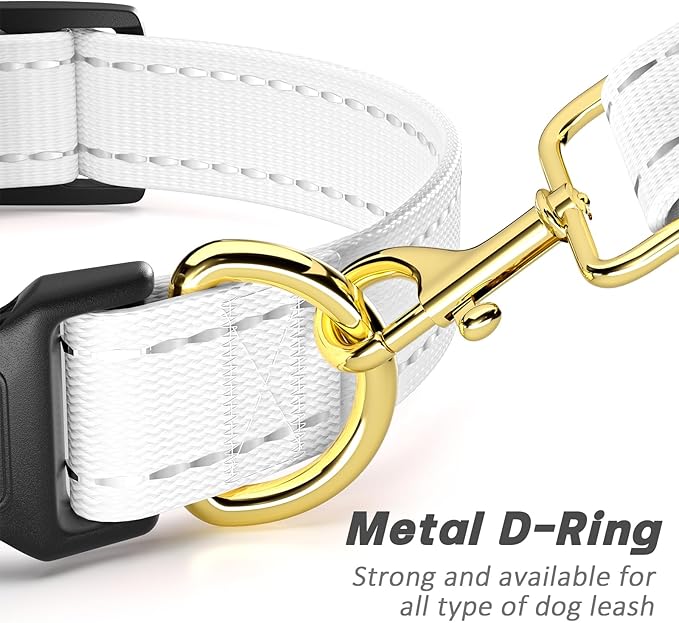 Reflective Dog Collar for Extra Small Dogs Cats, Cute Adjustable Heavy-Duty Nylon Puppy Collars for Boy and Girl Female, Soft Pet Accessories with Quick Release Buckle, Neck 8-12", White