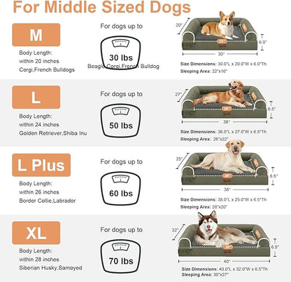 Large Dog Bed Orthopedic Washable: Beds Bolster XL Bed Big XLarge Dogs Memory Foam Sofa Couch Waterproof Removable Cover - Dark Green