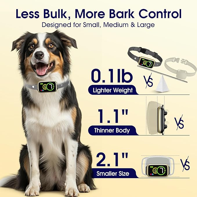 1S Stop Barking Smart Dog Bark Collar, Humane Anti Barking Device with Beep & Vibration, 7 Adjustable Sensitivity, Ultra-Light Bark Collar for Small Medium Large Dogs IP67 Waterproof Indoor Outdoor