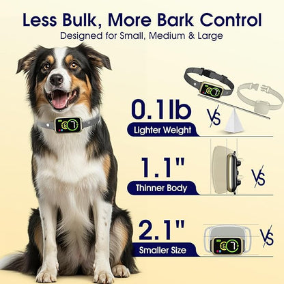 1S Stop Barking Smart Dog Bark Collar, Humane Anti Barking Device with Beep & Vibration, 7 Adjustable Sensitivity, Ultra-Light Bark Collar for Small Medium Large Dogs IP67 Waterproof Indoor Outdoor