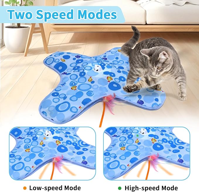 DFQ Interactive Cat Toy for Indoor Cats, Rechargeable Touch-Activated Moving Feather Wand with Concealed Motion, Play Toy for Kittens and Adult Cats (Blue)