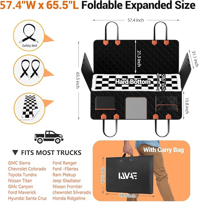 IJVAE Hard Bottom Car Seat Cover for Dog swith Removable Soft Blankets,Scratch-Proof and Anti-Slip Car Dog Hammock for Large Dogs White for Crew Cab Trucks F150