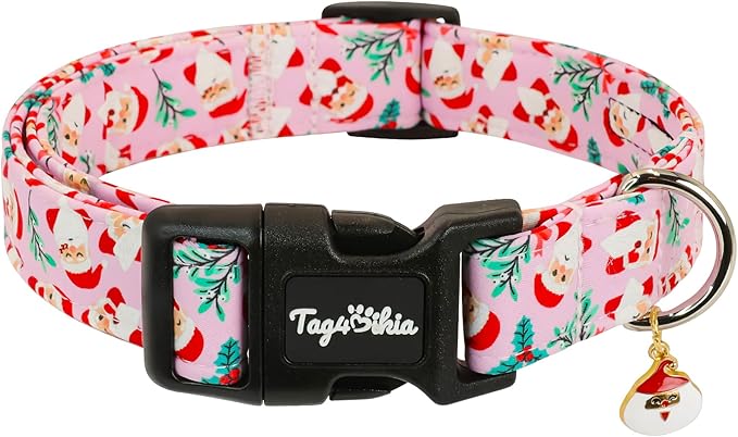 Christmas Dog Collar for Extra Dogs, Adjustable Pink Dog Collars with Jolly Santa Pattern, Cute Christmas Collar for Dogs, Winter Holiday Collar for Girl Boy Puppies-XS