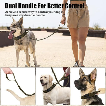 Tactical Dog Collar Leash Set, Adjustable Military Training Nylon Collar Dog Training with Control Handleand Metal Buckle, Dog Collar for Medium Large Dogs (Green,XL)