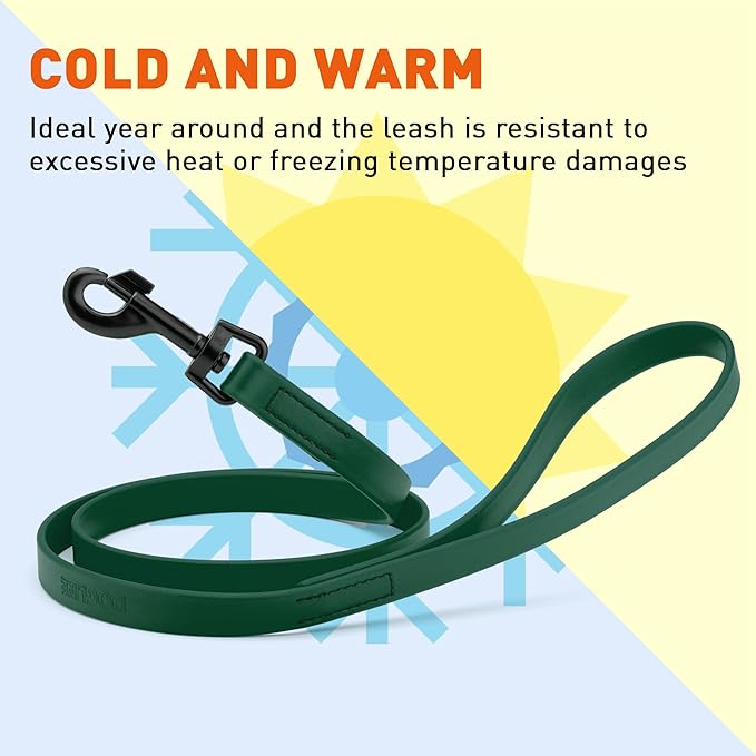 Dogline Biothane Waterproof Dog Leash Strong Coated Nylon Webbing with Black Hardware Odor-Proof Easy to Clean High Performance for Small or Large Dogs Made in USA 4 or 6 ft Lead, Hunter Green