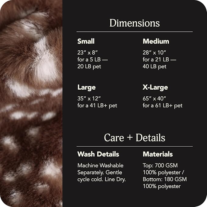 UnHide Floof Pet Bed - Large (35" x 12") - Extra Soft Dog Bed - Removable Faux Fur Cover - Machine Washable - Helps Ease Pet Anxiety & Provides The Perfect Sleep - Deer