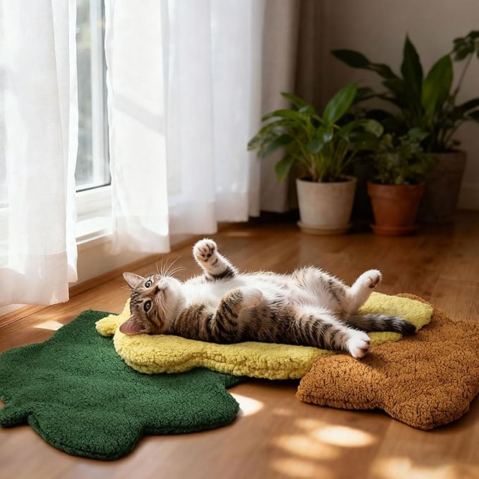 BrightRow 3 Pack Self Warming Pet Bed Leaf Shape Self Heating Cat Dog Mat Washable Thermal Sleeping Pad for Indoor Outdoor Hedgehog, Bunny, Sugar Glider, Rat, Chinchilla(Mixed Colors,Small-16 x20)