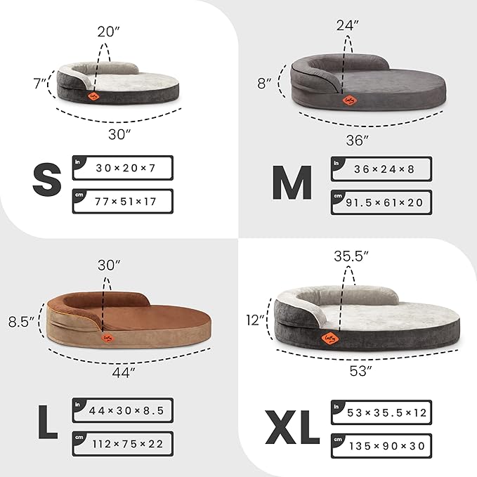Laifug Memory Foam Oval Dog Bed (36x25x8Inches, Dark Gray), Orthopedic Dog Bed for Dogs with Durable Waterproof Liner & Removable Washable Cover & Nonskid Bottom