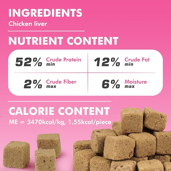 Puddonio Freeze Dried Cats & Dogs Raw Treats, All Natural Single Ingredient Chicken Liver, High Protein Healthy Pet Training Treats or Food Topper, 10.6 oz