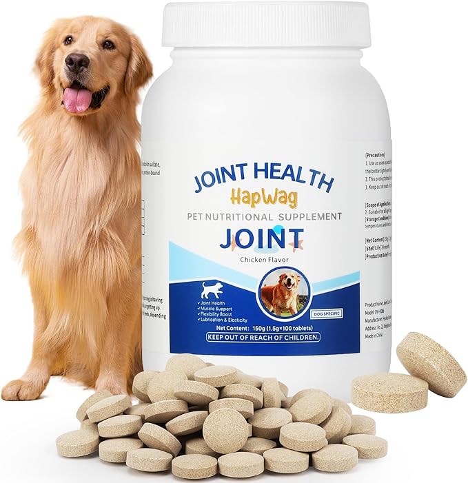 HAPWAG Hip and Joint Care Supplement with Glucosamine, Chondroitin, MSM for All Breeds and Ages Dogs - Chicken Flavor - 100 Chews