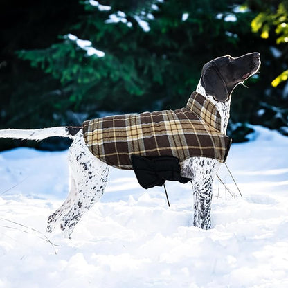 Kuoser Warm Dog Coat, Waterproof Dog Jacket for Extra Large Dogs, Adjustable Durable XXL Doggie Winter Coat Reversible Puppy Cold Weather Apparel from Small to Large Breed, New Brown XXL