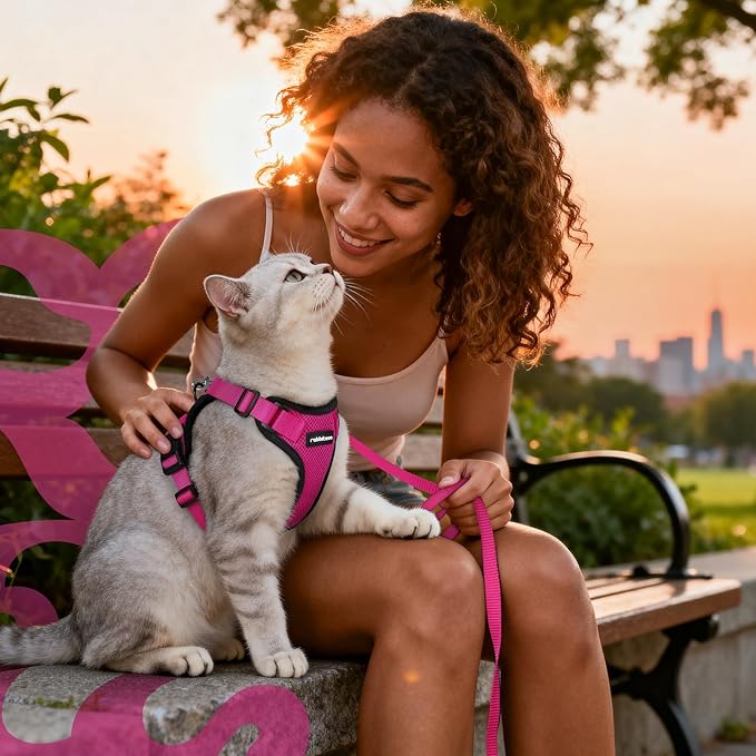 rabbitgoo Cat Harness and Leash for Walking, Escape Proof Soft Adjustable Vest Harnesses for Cats, Easy Control Breathable Reflective Strips Jacket, Rose Red, M