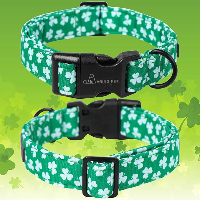 ARING PET St Patrick's Day Dog Collar, Cute Green Clovers Shamrock Pet Collars with Quick Release Buckle for Puppy Small Medium Large Boy Girl Dogs-S