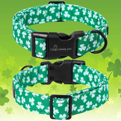 ARING PET St Patrick's Day Dog Collar, Cute Green Clovers Shamrock Pet Collars with Quick Release Buckle for Puppy Small Medium Large Boy Girl Dogs-S